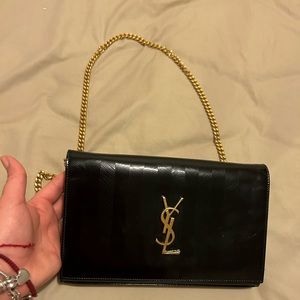 Original Saint Laurent KATE MEDIUM CHAIN BAG GLOSSY CROCODILE-EMBOSSED LEATHER